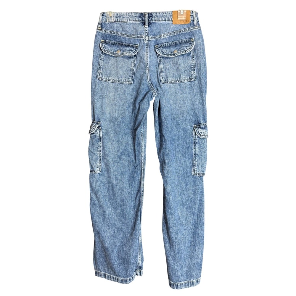 Aeropostale Womens Size 6 Utility Cargo Jeans Blue Denim Wide Leg Y2K Baggy - Picture 3 of 16